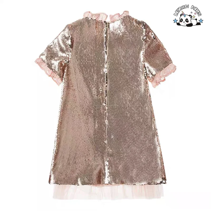 LEZONKIDS - 2020 Golden Sequin Flip Crystal Flowers Girls' Dresses for 12 Years Girl